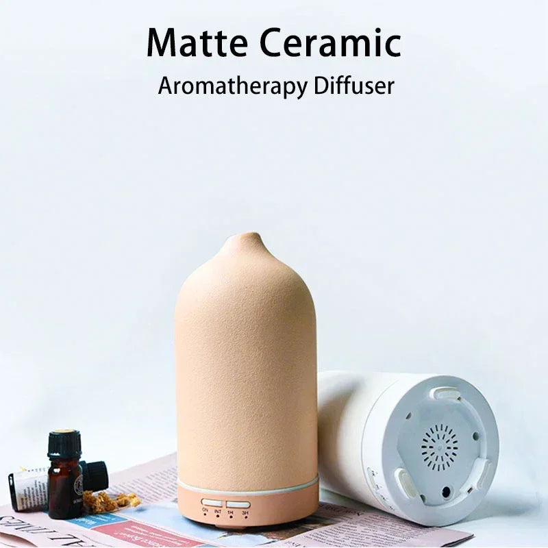 Ceramic Essential Oil Diffuser – Mini Humidifier with LED Lights & Timer