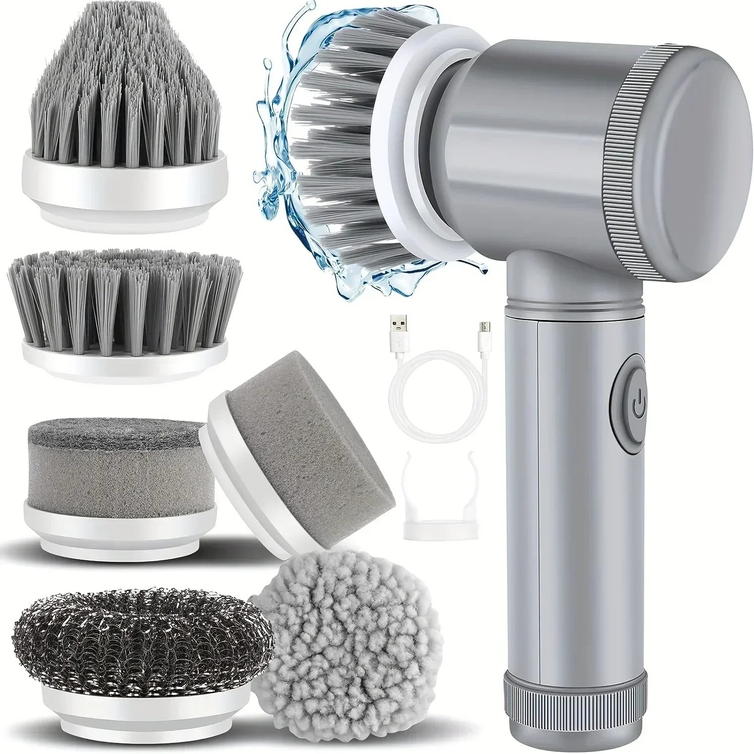 Electric Cordless Spin Scrubber – Cleaning Brush with 6 Replaceable Heads