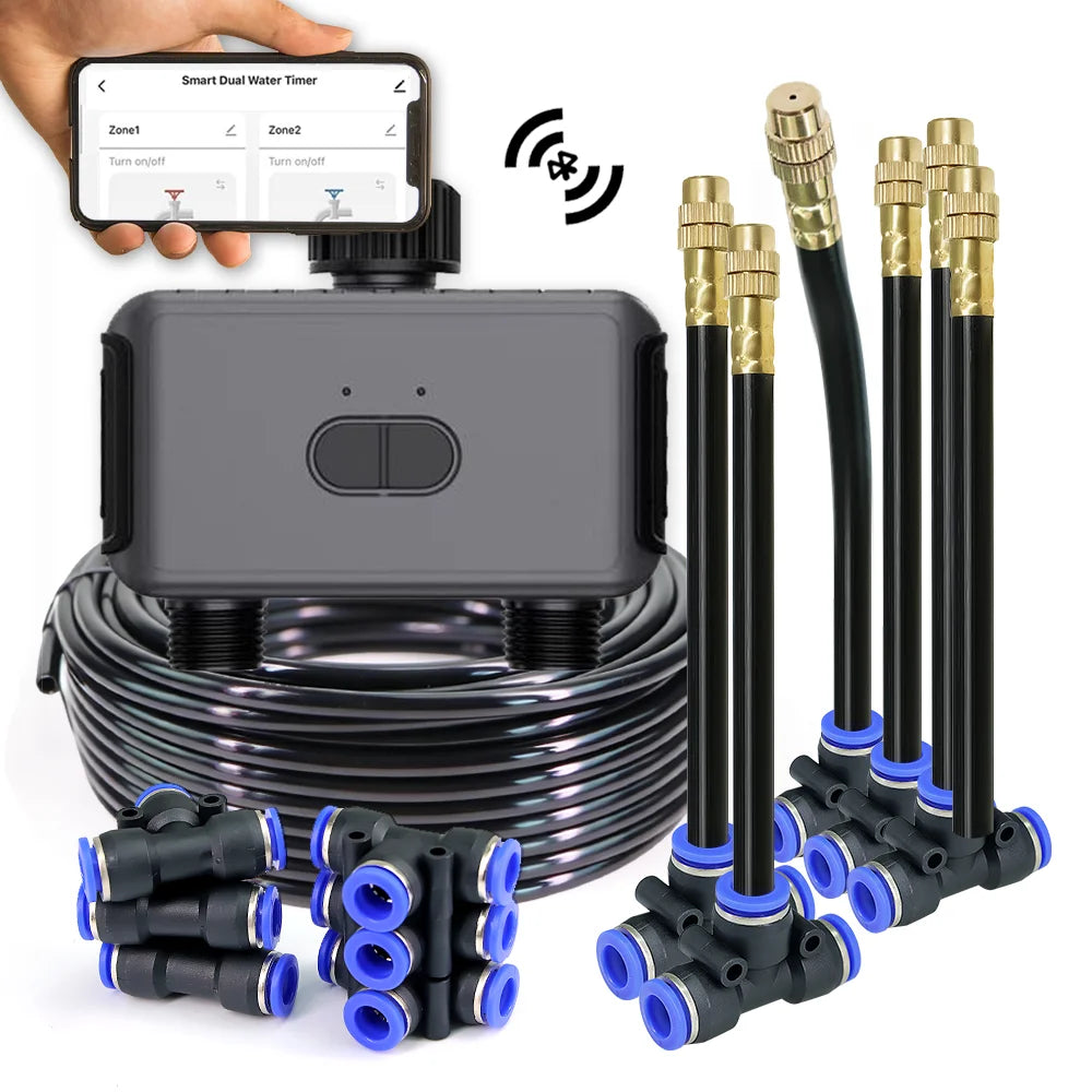 Smart WiFi Bluetooth Gardening Irrigation Timer Mist Cooling Kit APP Customized Watering Program Quick Connection Accessories