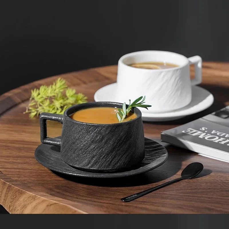 Japanese Rock Sand Ceramic Coffee Cup Set 250ml – Upscale Hotel & Restaurant Style