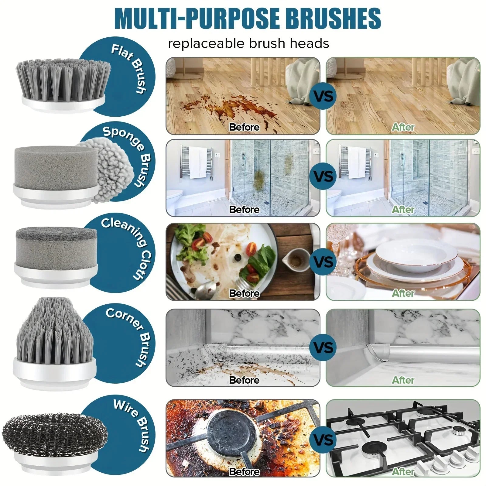 Electric Cordless Spin Scrubber – Cleaning Brush with 6 Replaceable Heads