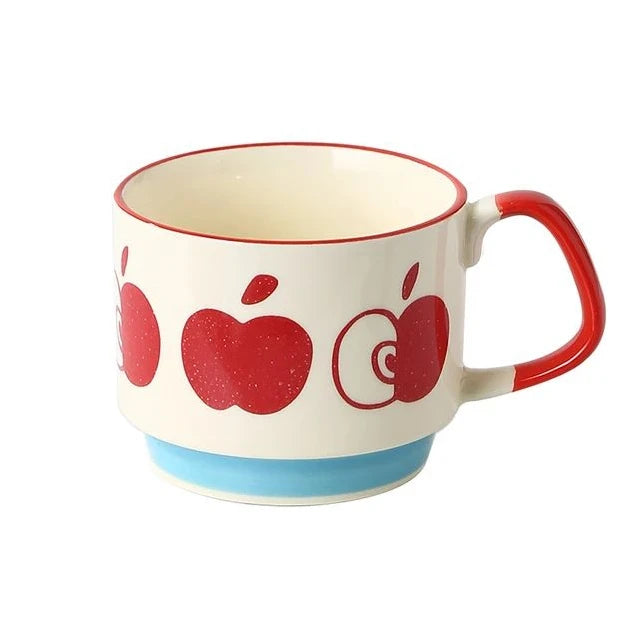 Japanese Flower Ceramic Mug 300ml – Retro Style Coffee & Oats Cup