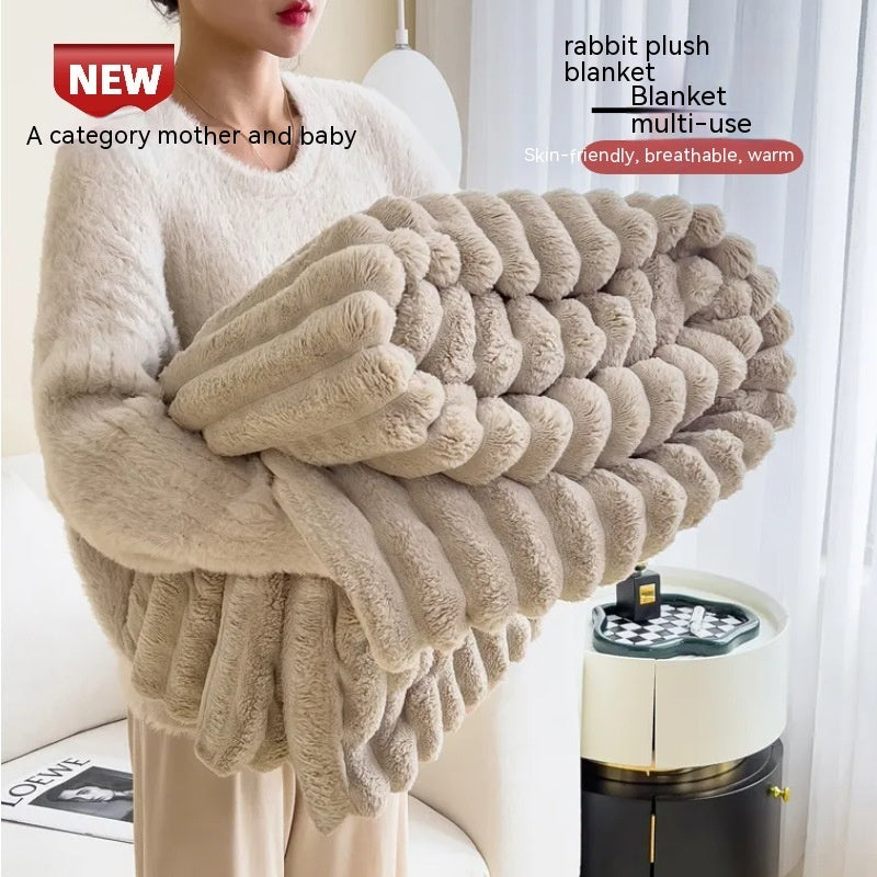 Luxury Bubble Velvet Rabbit Fur Blanket – Double-Sided Thick Warm Throw for Bed & Sofa
