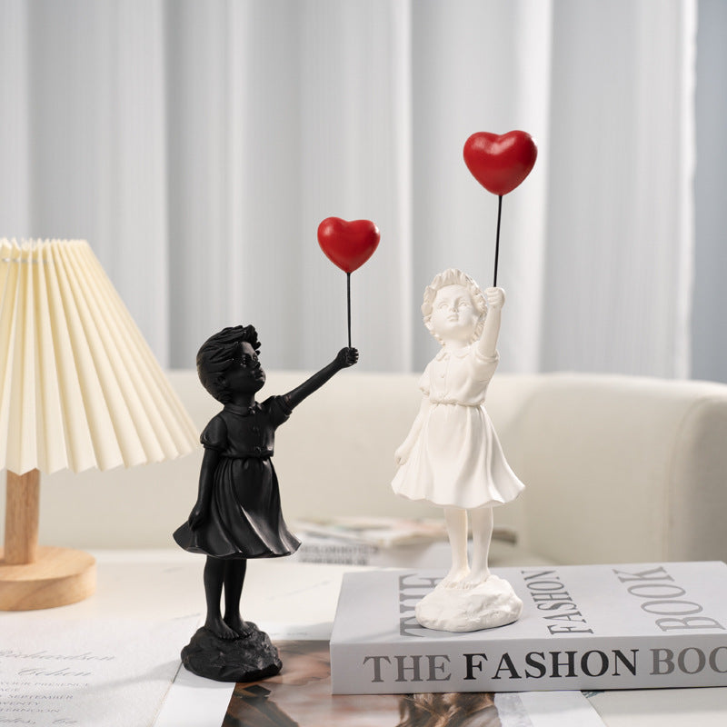 Little Girl with Balloon Resin Art Sculpture – Modern Living Room Decoration