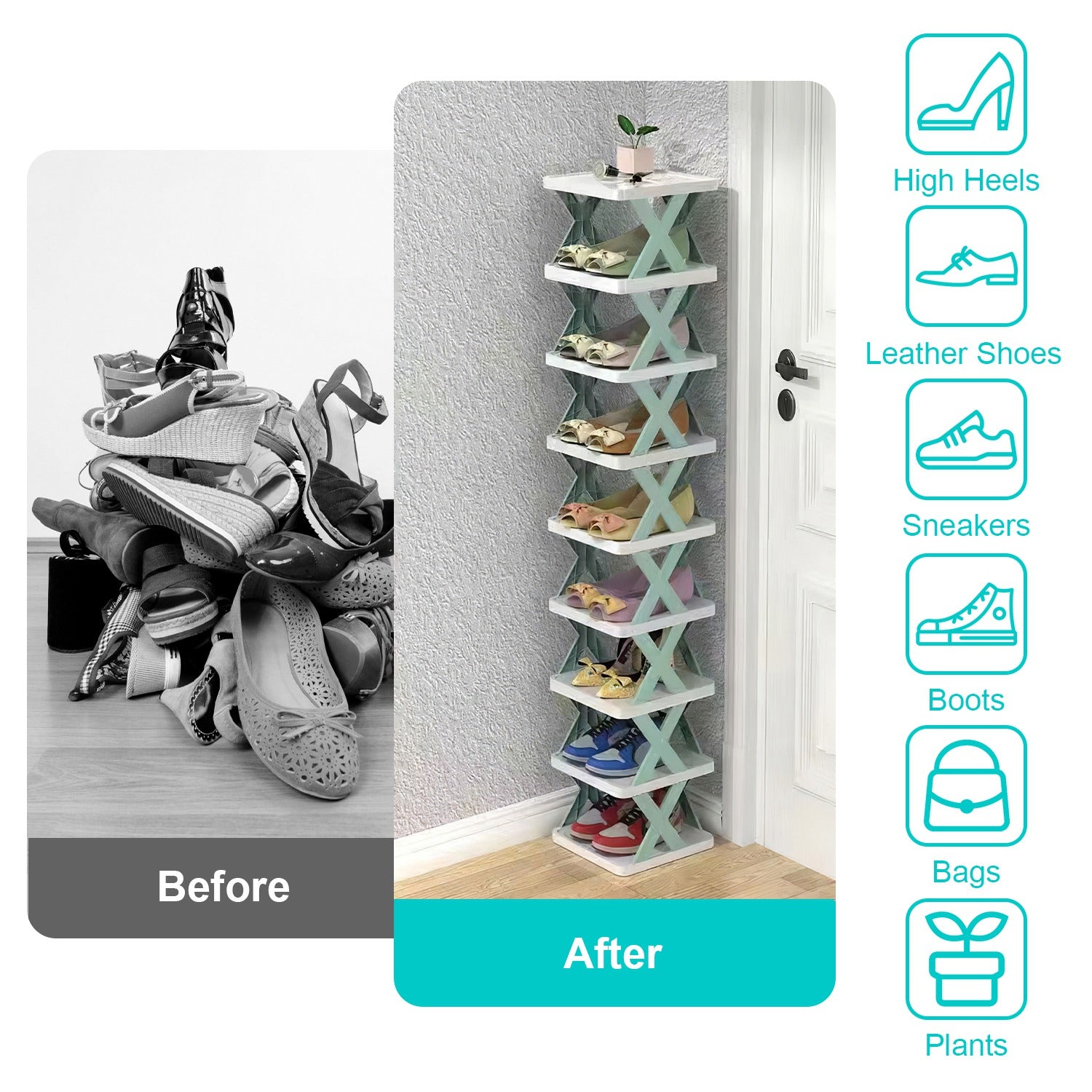 9-Tier Slim Shoe Rack – Vertical Space-Saving Plastic Shoe Organizer for Entryway & Closet