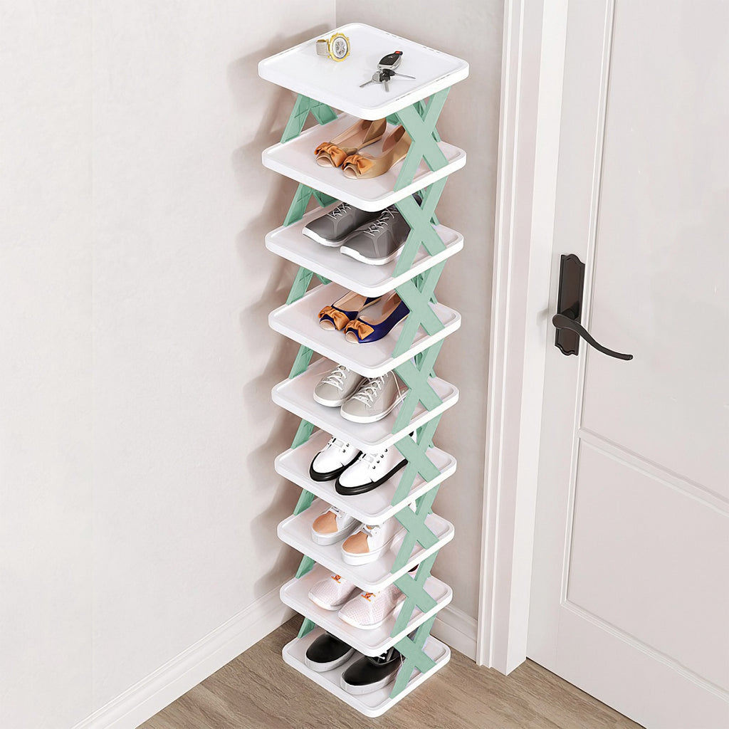 9-Tier Slim Shoe Rack – Vertical Space-Saving Plastic Shoe Organizer for Entryway & Closet