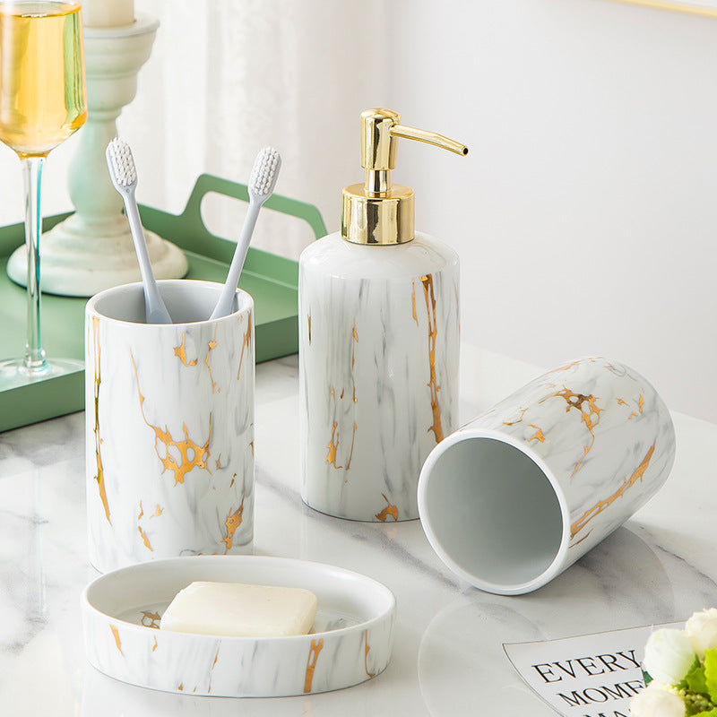 Marble Style Ceramic Bathroom Accessory Set – Luxury Wash Kit
