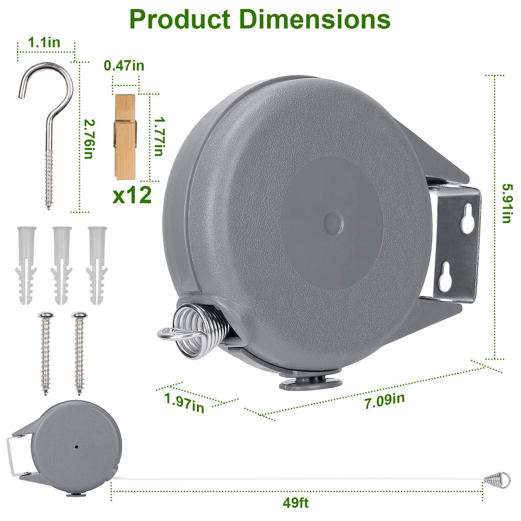 49FT Retractable Clothesline – Automatic PVC Outdoor Laundry Drying Line