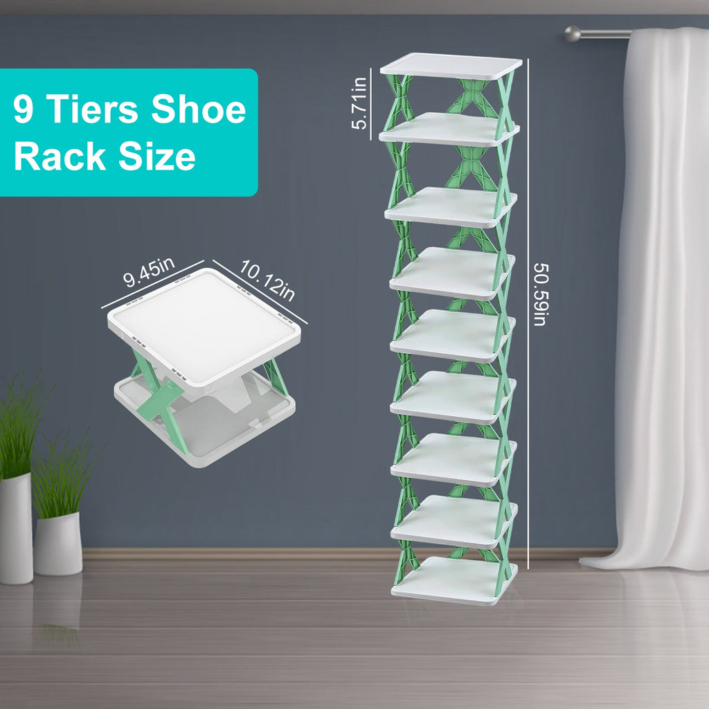 9-Tier Slim Shoe Rack – Vertical Space-Saving Plastic Shoe Organizer for Entryway & Closet