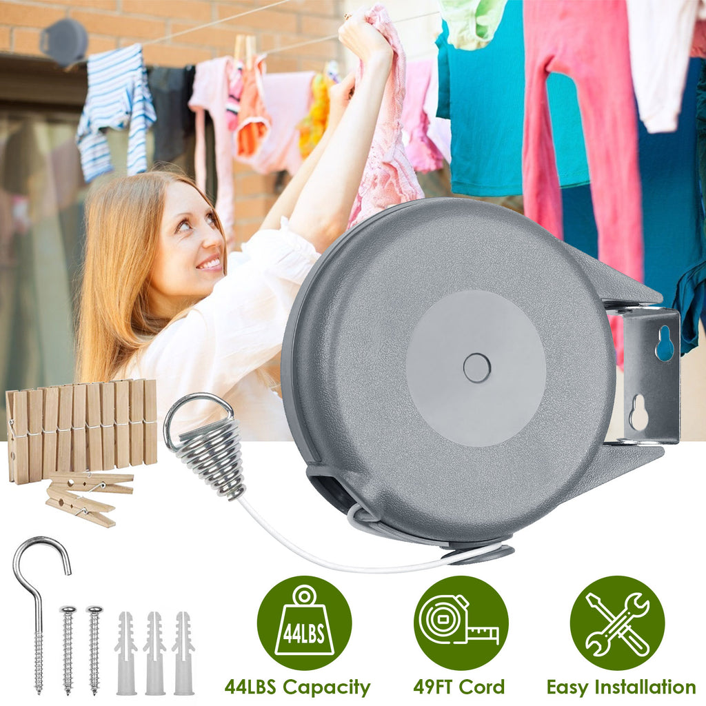 49FT Retractable Clothesline – Automatic PVC Outdoor Laundry Drying Line