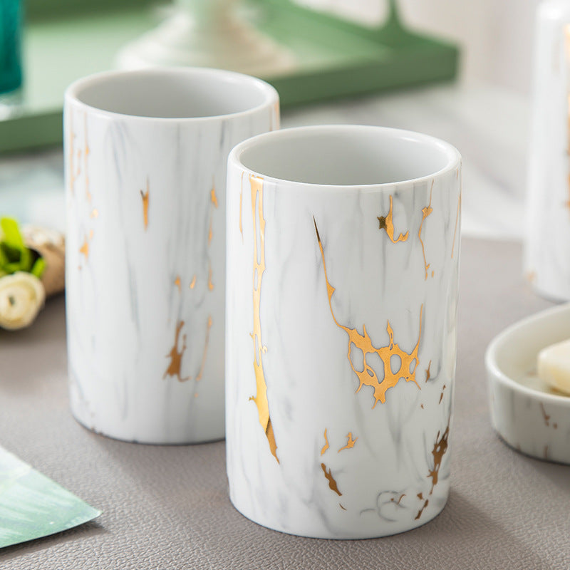 Marble Style Ceramic Bathroom Accessory Set – Luxury Wash Kit