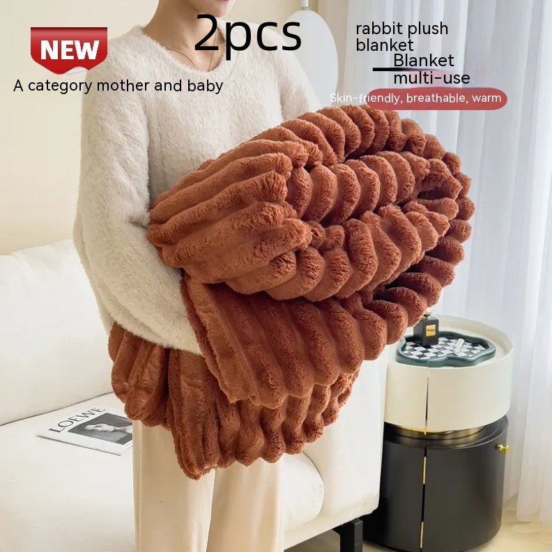 Luxury Bubble Velvet Rabbit Fur Blanket – Double-Sided Thick Warm Throw for Bed & Sofa