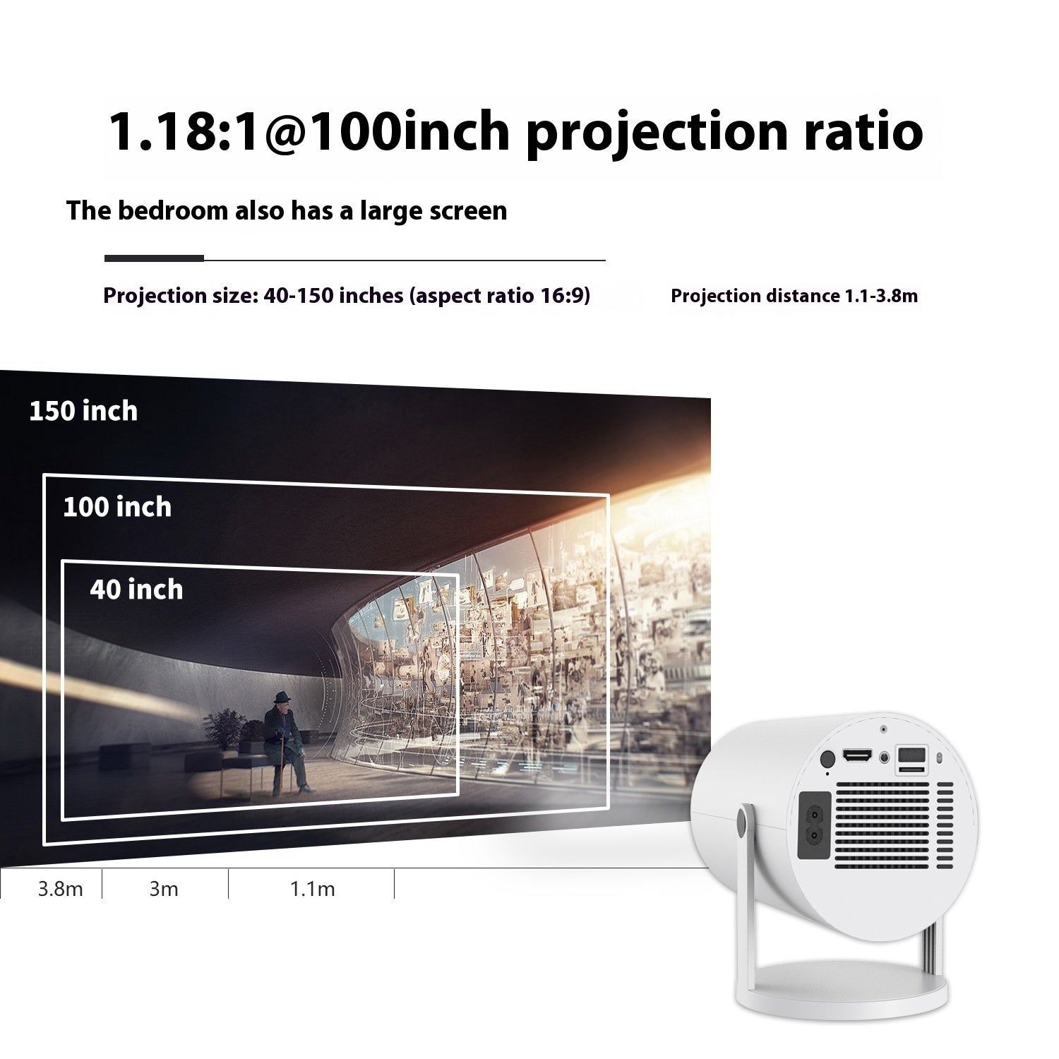 180 Degree Projection Mini Projector – Auto Focus Portable Home Video Projector for Movies & Gaming