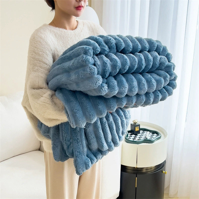 Luxury Bubble Velvet Rabbit Fur Blanket – Double-Sided Thick Warm Throw for Bed & Sofa